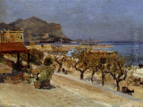 Click Auf Palermo Mit Dem Monte Pellegrino Im Hintergrund Oil Painting by Josef Jungwirth