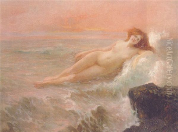 A Sea Nymph Oil Painting by Josef Jungwirth