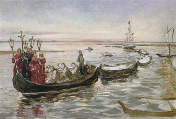 Fischerprozession In Grado Oil Painting by Josef Jungwirth