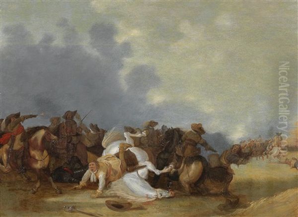 The Death Of King Gustav Adolf Of Sweden In The Battle Of Lutzen Oil Painting by Isaac Junius