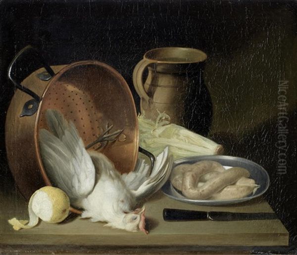 A Kitchen Still Life Oil Painting by Justus Junker