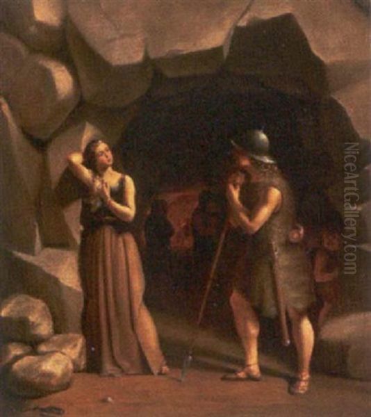 Kurtiserende Soldat Ved Klippegrotte Oil Painting by Fritz (Georg Urban F.) Juergensen