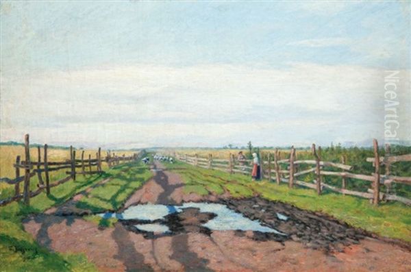 Na Pastwisku Oil Painting by Franciszek Jurjewicz