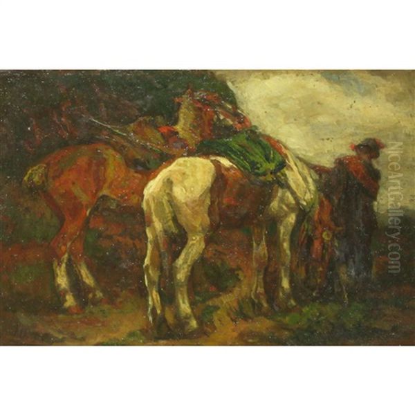 Horseman On A Mountain Pass Oil Painting by Johannes Hendricus Jurres