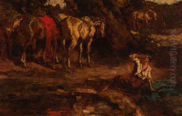 Resting By The Watering Hole Oil Painting by Johannes Hendricus Jurres