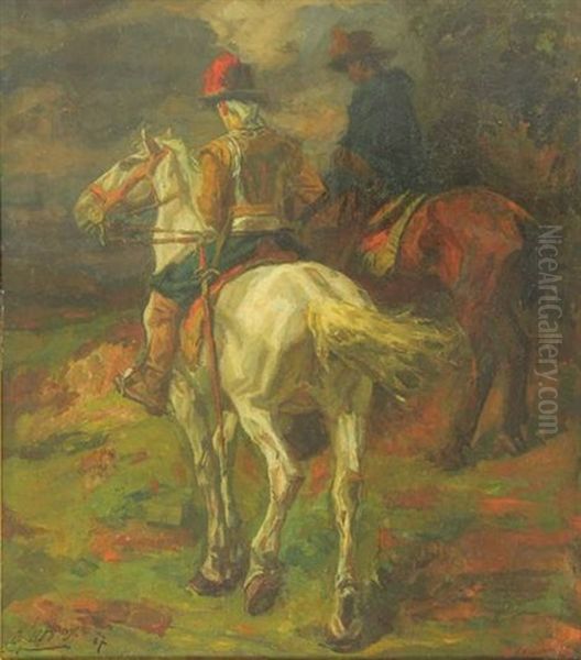 Two Horsemen Oil Painting by Johannes Hendricus Jurres