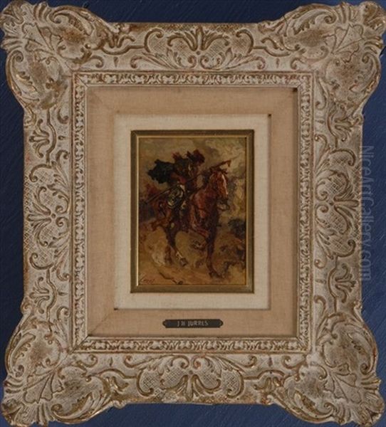 Warrior On Horseback Oil Painting by Johannes Hendricus Jurres