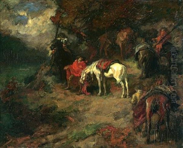 Horsemen On A Track In The Mountains Oil Painting by Johannes Hendricus Jurres