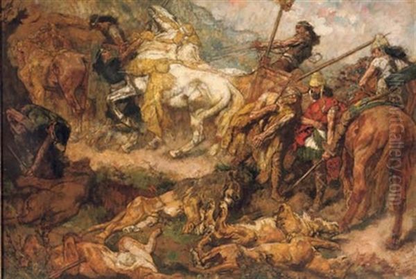 The Lion Hunt Oil Painting by Johannes Hendricus Jurres