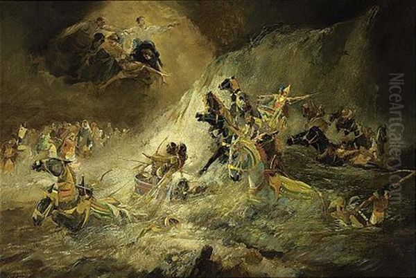 Mozes Crossing The Red Sea Oil Painting by Johannes Hendricus Jurres