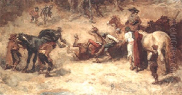 The Horse Thieves Oil Painting by Johannes Hendricus Jurres