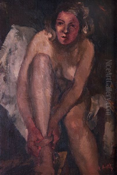 Woman After Bath Oil Painting by Alfred Justitz