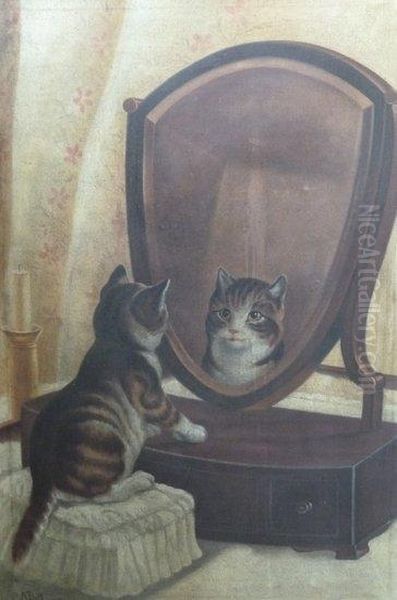 Kitten's Reflection Oil Painting by Arthur Batt