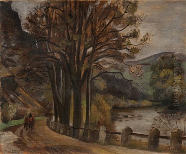 Autumn Road Oil Painting by Alfred Justitz