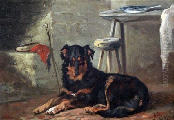 Resting Collie Oil Painting by Arthur Batt