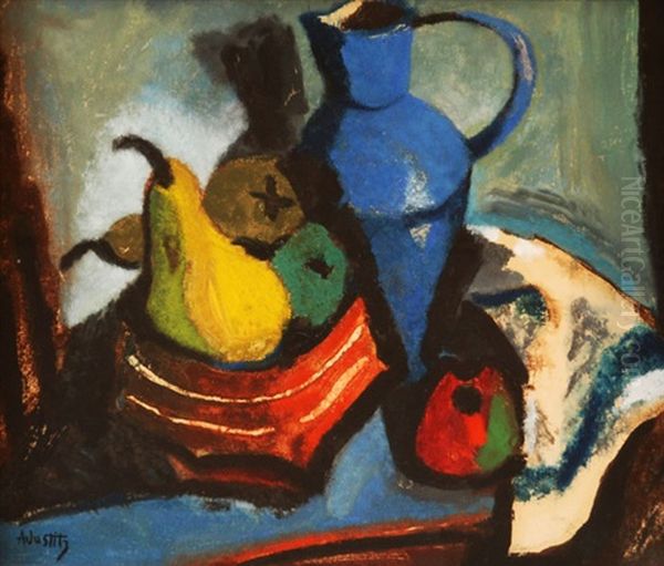 Still Life With Pears And Jug Oil Painting by Alfred Justitz