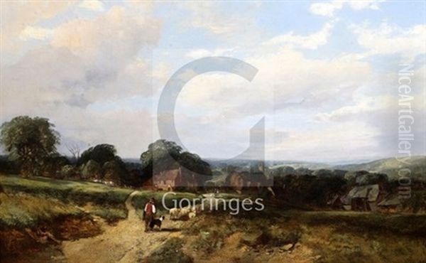 Shepherd On A Lane Oil Painting by Henry Jutsum