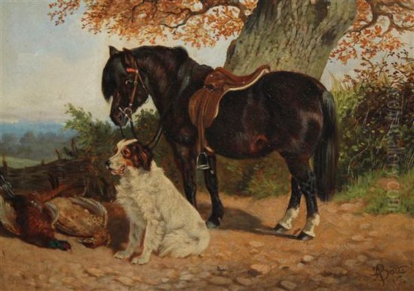 Pony And Hound Beside The Days Bag Oil Painting by Arthur Batt