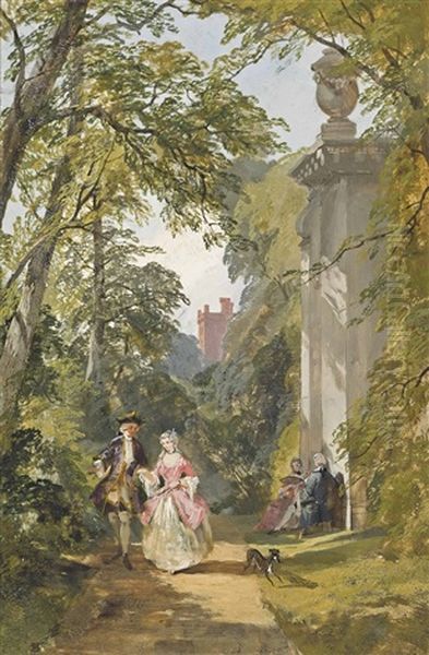 The Pleasaunce In The Olden Time, A Scene From Hampton Court Garden Oil Painting by Henry Jutsum