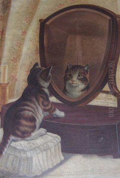 The Kitten's Reflection Oil Painting by Arthur Batt