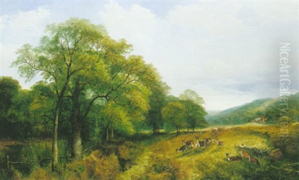 Deer In A Landscape Oil Painting by Henry Jutsum