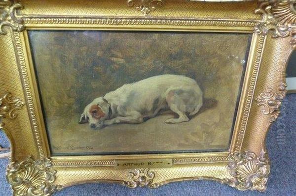 Crouching Terrier Oil Painting by Arthur Batt