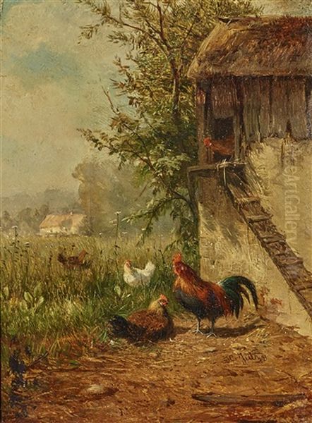 Farmyard Oil Painting by Carl Jutz the Elder