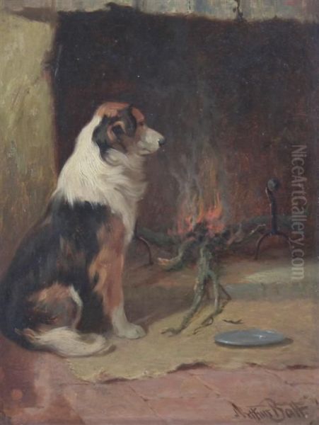 Collie By A Fireside Oil Painting by Arthur Batt