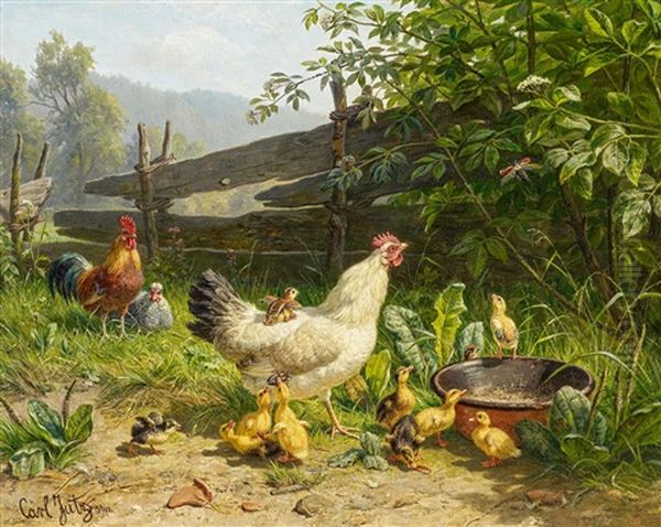 Huhnerhof Oil Painting by Carl Jutz the Elder