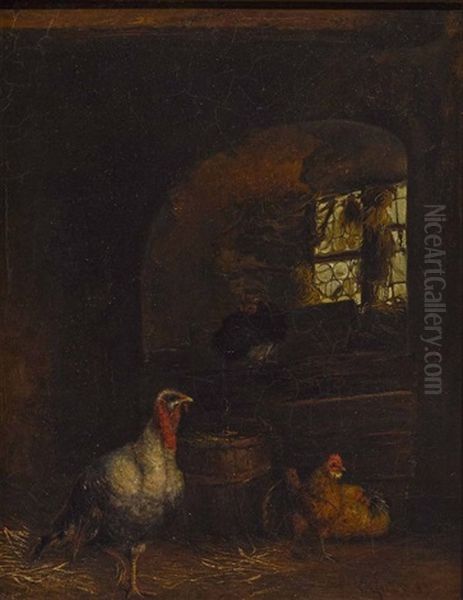 Puter Und Huhner Im Stall Oil Painting by Carl Jutz the Elder