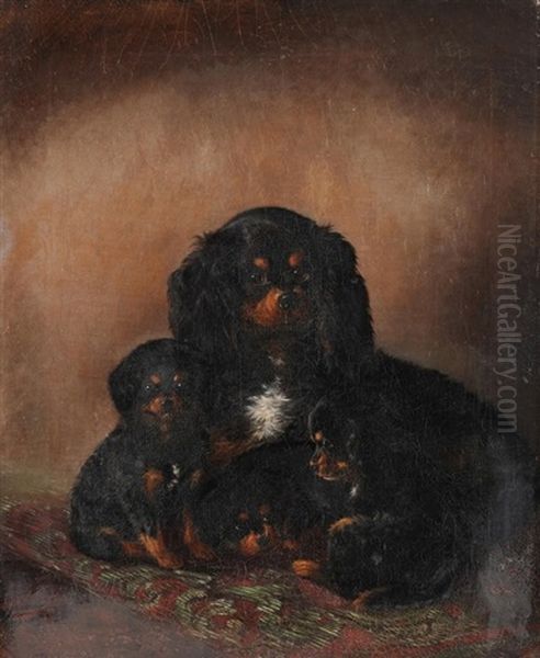 Cavalier King Charles-spaniel Mit Welpen Oil Painting by Carl Jutz the Elder