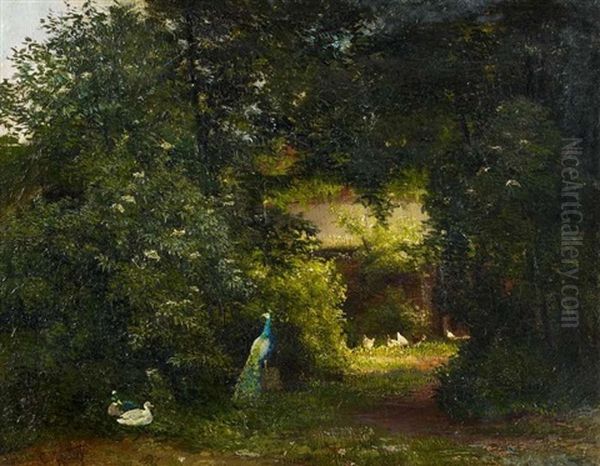 Waldlandschaft Mit Einem Pfau Oil Painting by Carl Jutz the Elder