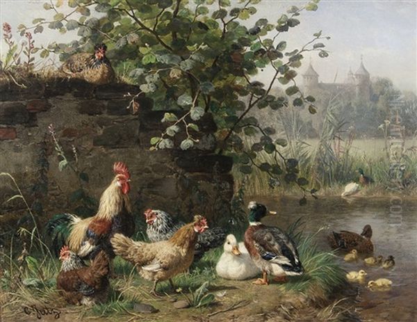 Poultry Near The Castle Oil Painting by Carl Jutz the Elder