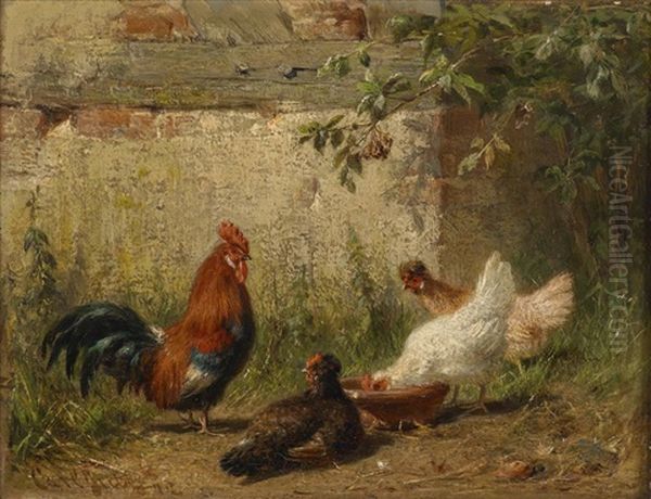 Huhner Im Garten Oil Painting by Carl Jutz the Elder