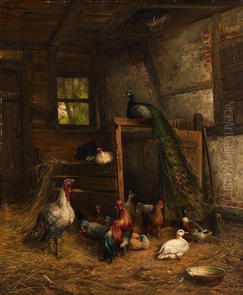 Stallszene Mit Pfau, Truthahn, Huhnern Und Enten Oil Painting by Carl Jutz the Elder