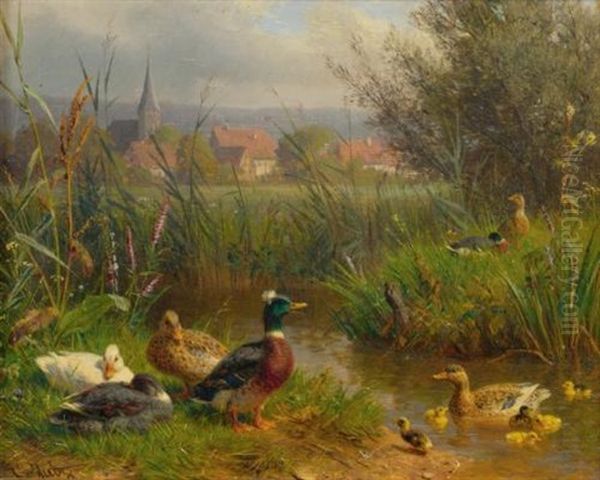 Ducks Oil Painting by Carl Jutz the Elder