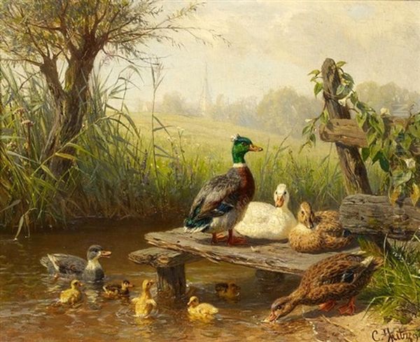 Enten Am Teich Oil Painting by Carl Jutz the Elder