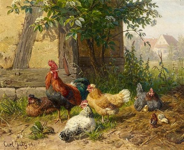 Huhner Oil Painting by Carl Jutz the Elder