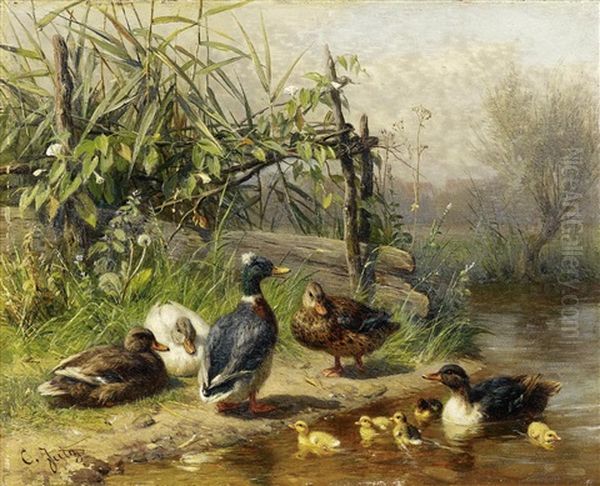 Enten Am Teich Oil Painting by Carl Jutz the Elder