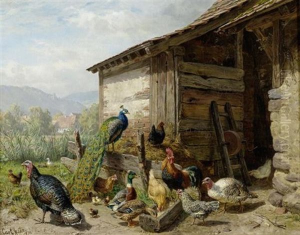 Der Huhnerhof Oil Painting by Carl Jutz the Elder