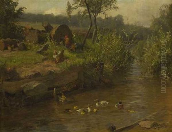 Bachlauf Mit Huhnern Und Enten Oil Painting by Carl Jutz the Elder