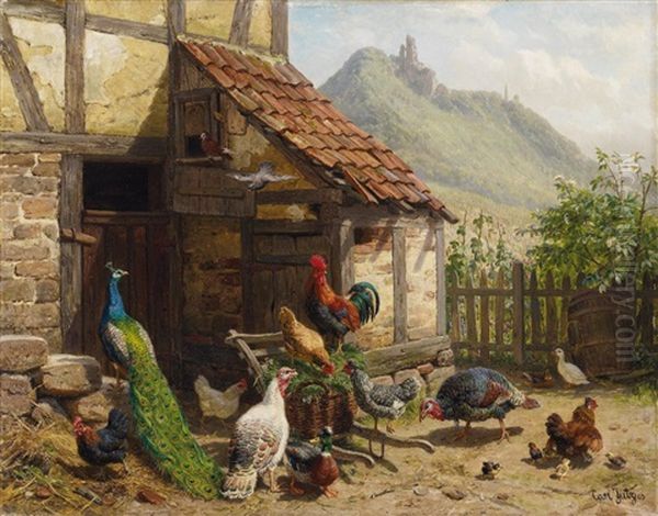 Am Huhnerstall Oil Painting by Carl Jutz the Elder