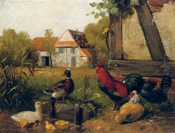 The Farmyard Oil Painting by Carl Jutz the Elder