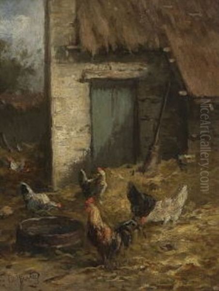 Huhnerhof Oil Painting by Carl Jutz the Elder