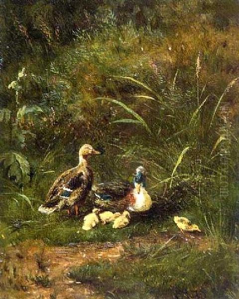 Entenfamilie Oil Painting by Carl Jutz the Elder