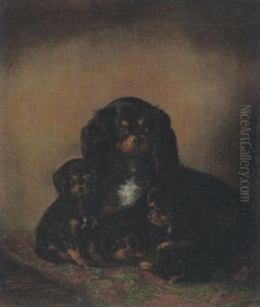 Hundemutter Mit Drei Welpen Oil Painting by Carl Jutz the Elder