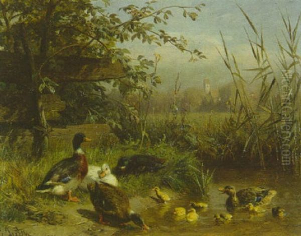 Enten Am Wasser Eines Tumpels Vorn Oil Painting by Carl Jutz the Elder