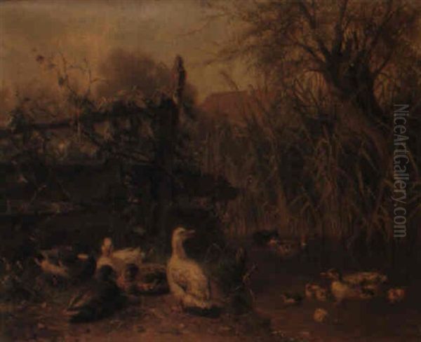 Enten Am Flus Oil Painting by Carl Jutz the Elder