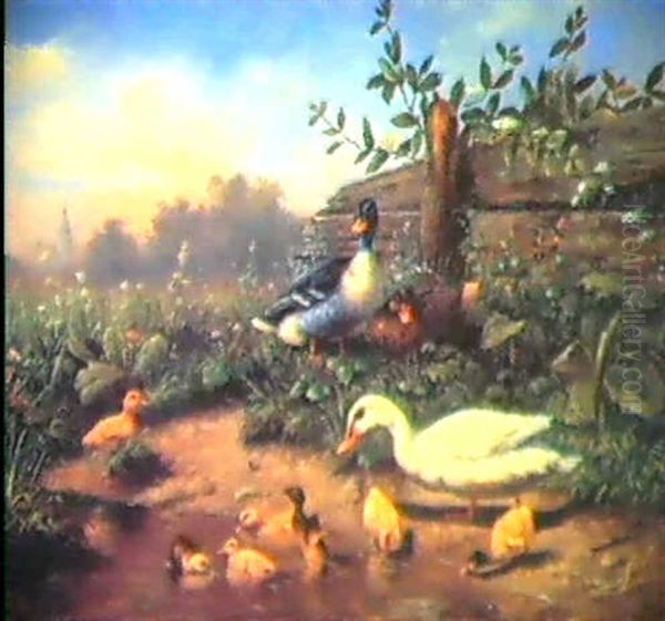 Enten Am Wasser Oil Painting by Carl Jutz the Elder