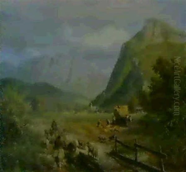 Alpental An Einem Hellen Sommertag Oil Painting by Carl Jutz the Elder